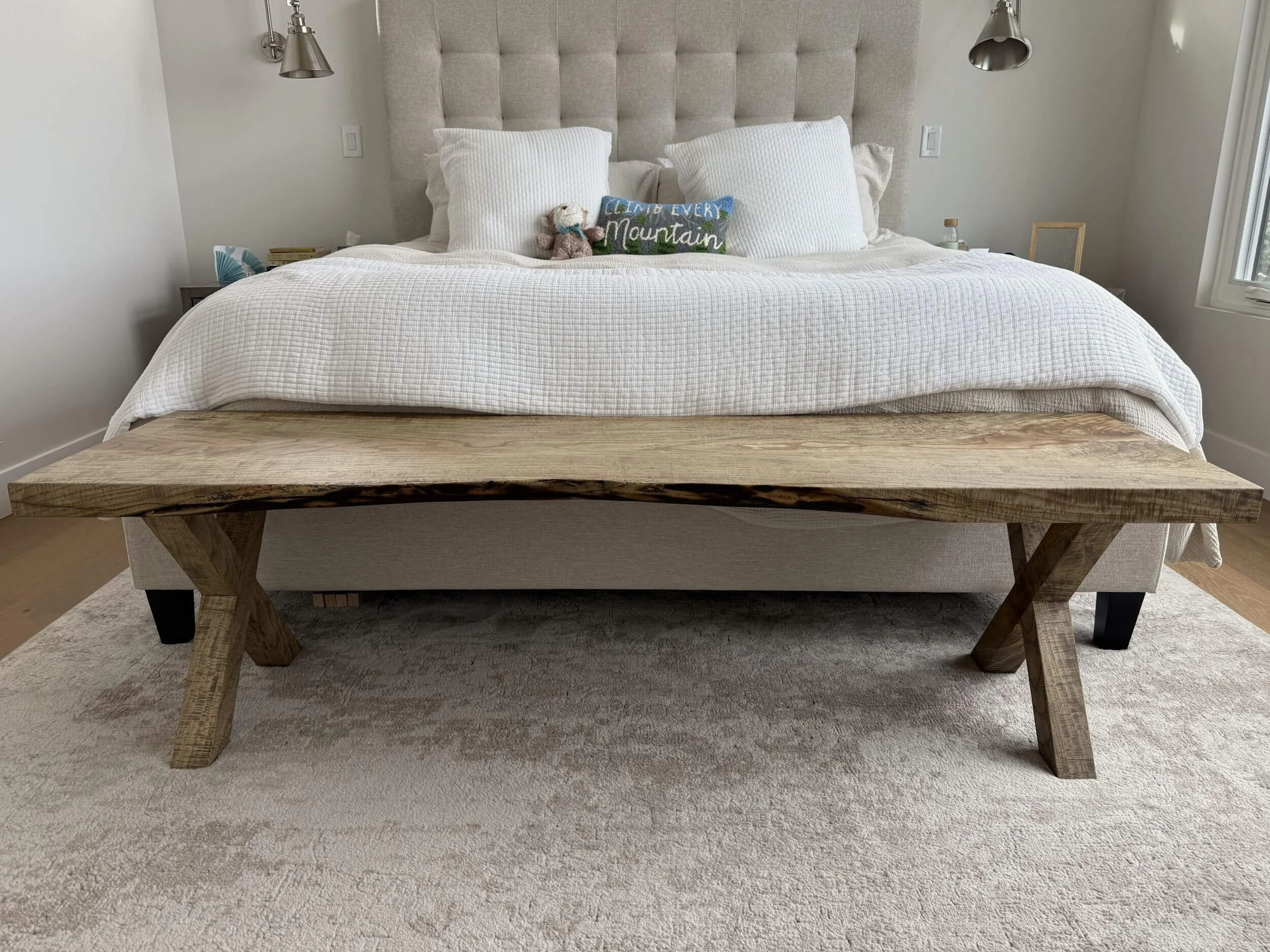 Live edge ash bed bench