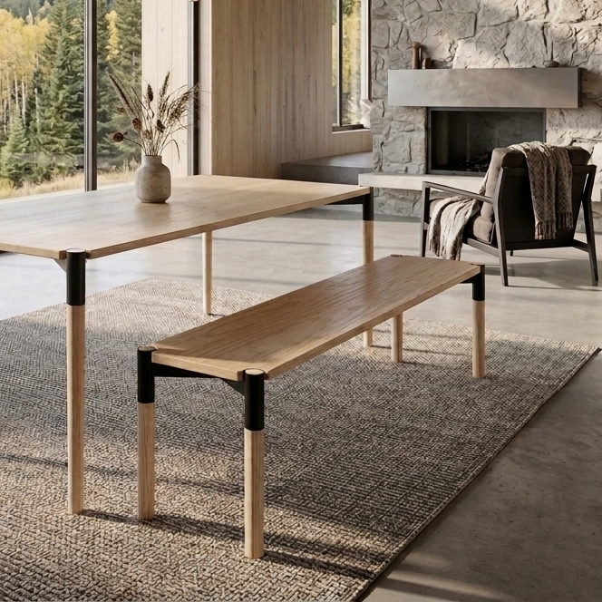 Modern handmade white oak and steel bench