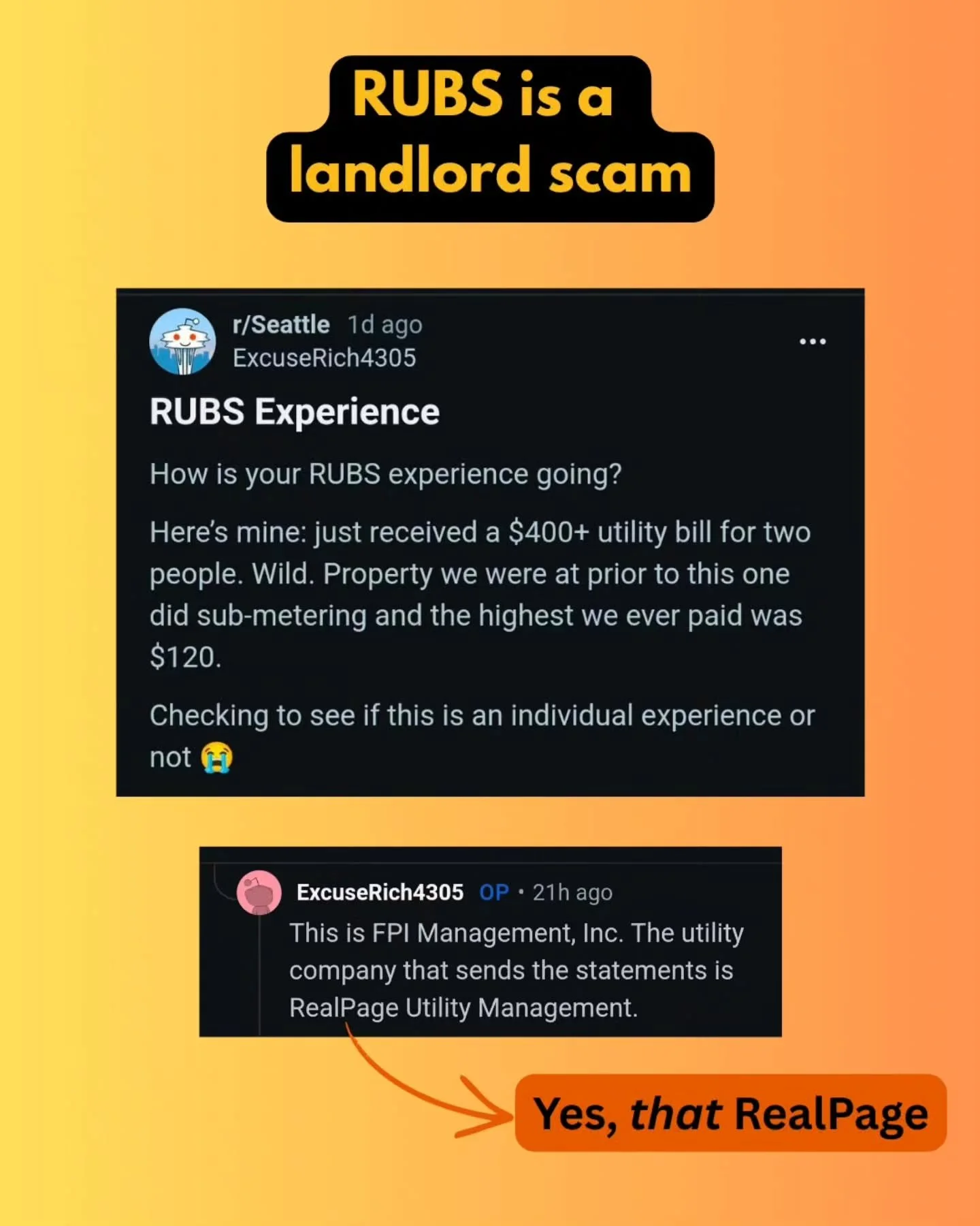 Professional landlords are professional scammers. Last summer Seattle banned landlords from using Realpage to set algorithmic rental market prices. Now, landlords are using Realpage to set algorithmic utility bills for renters. How is this still lega