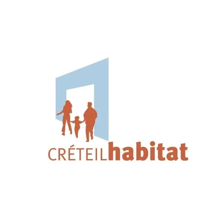 Logo de Crêtéil habitat avec silhouette d'une famille devant une porte entrouverte