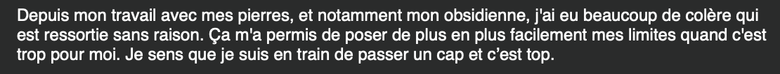 Retour d'une cliente sur ce qu'elle a compris grâce à ses pierres de son ADN minéral