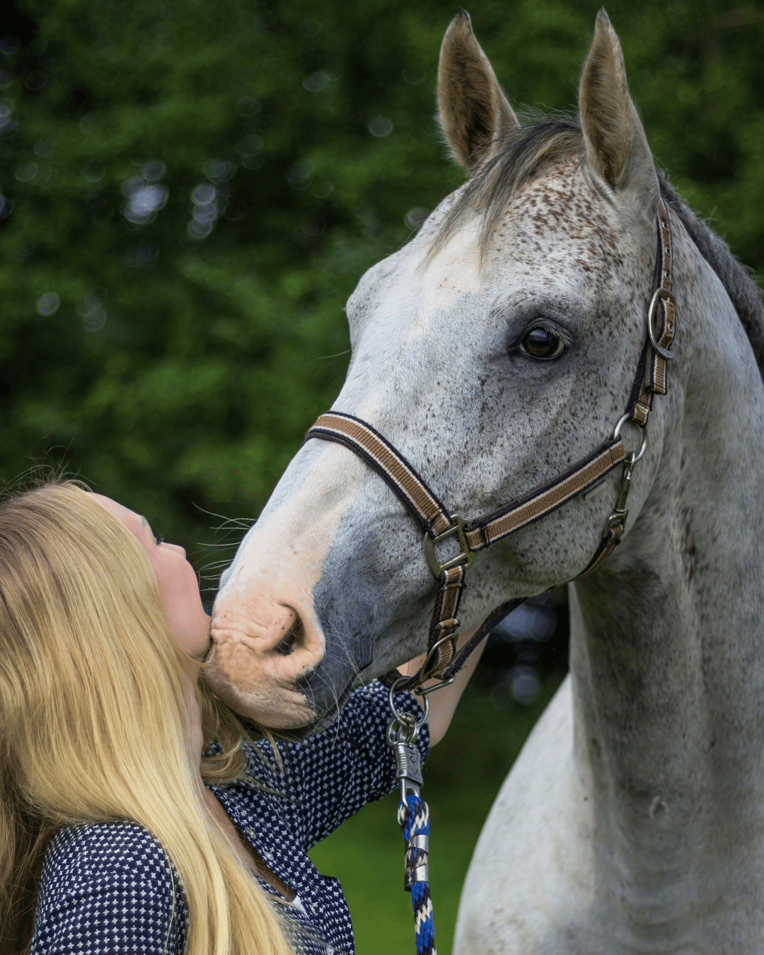 Une femme et son cheval hypersensible, calmer après une émotion intense