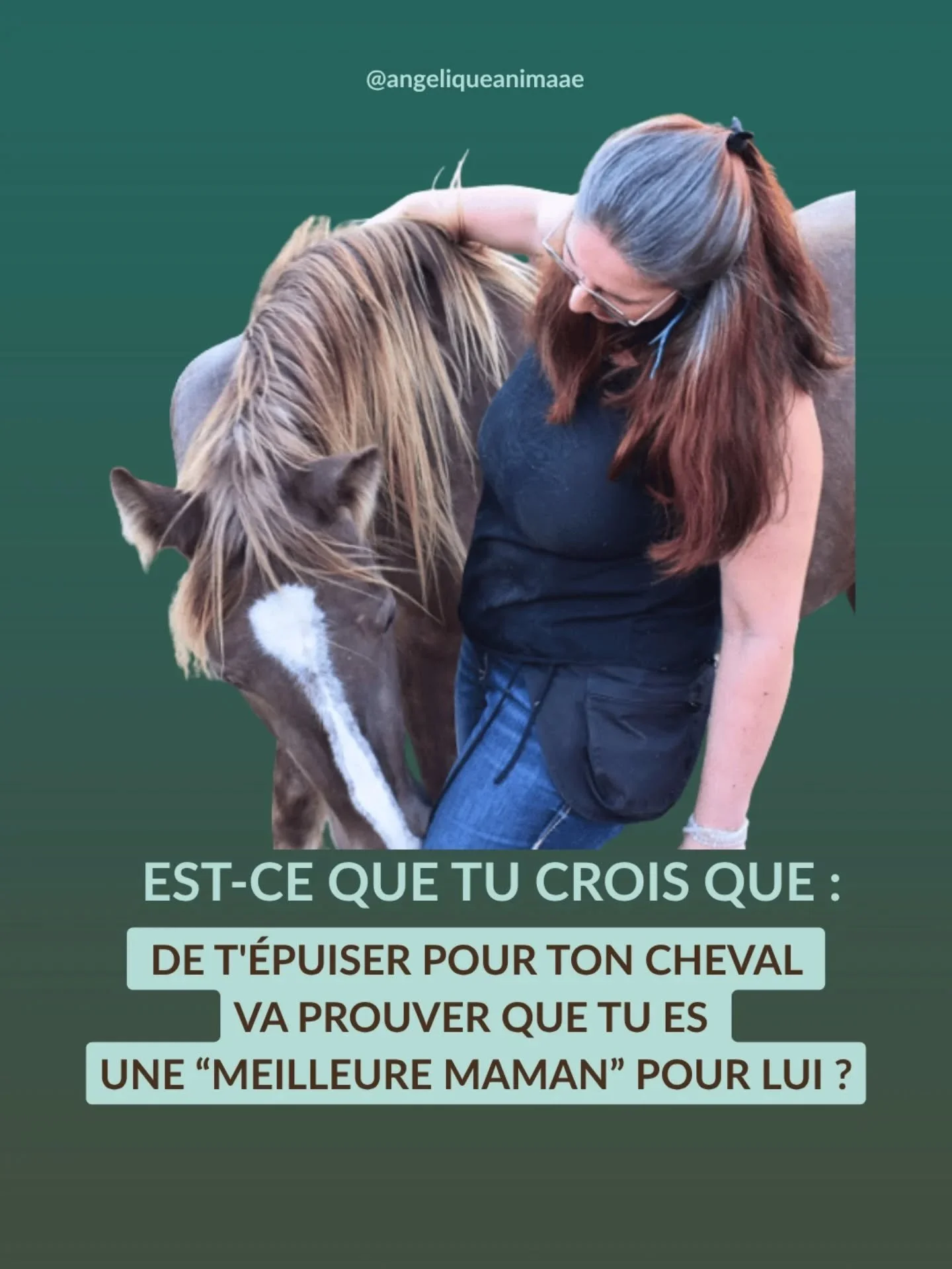 Ton cheval n'a pas besoin que tu te sacrifies pour lui.✨

Tu vois ce que je veux dire ?

Tu arrives voir ton cheval en mode pilote automatique et tu lui donnes tout ce qu'il te reste comme &eacute;nergie.

Tu t'occupes de tout, tu souris, et tu esp&e
