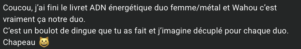 Témoignage client sur le livret ADN énergétique duo femme cheval