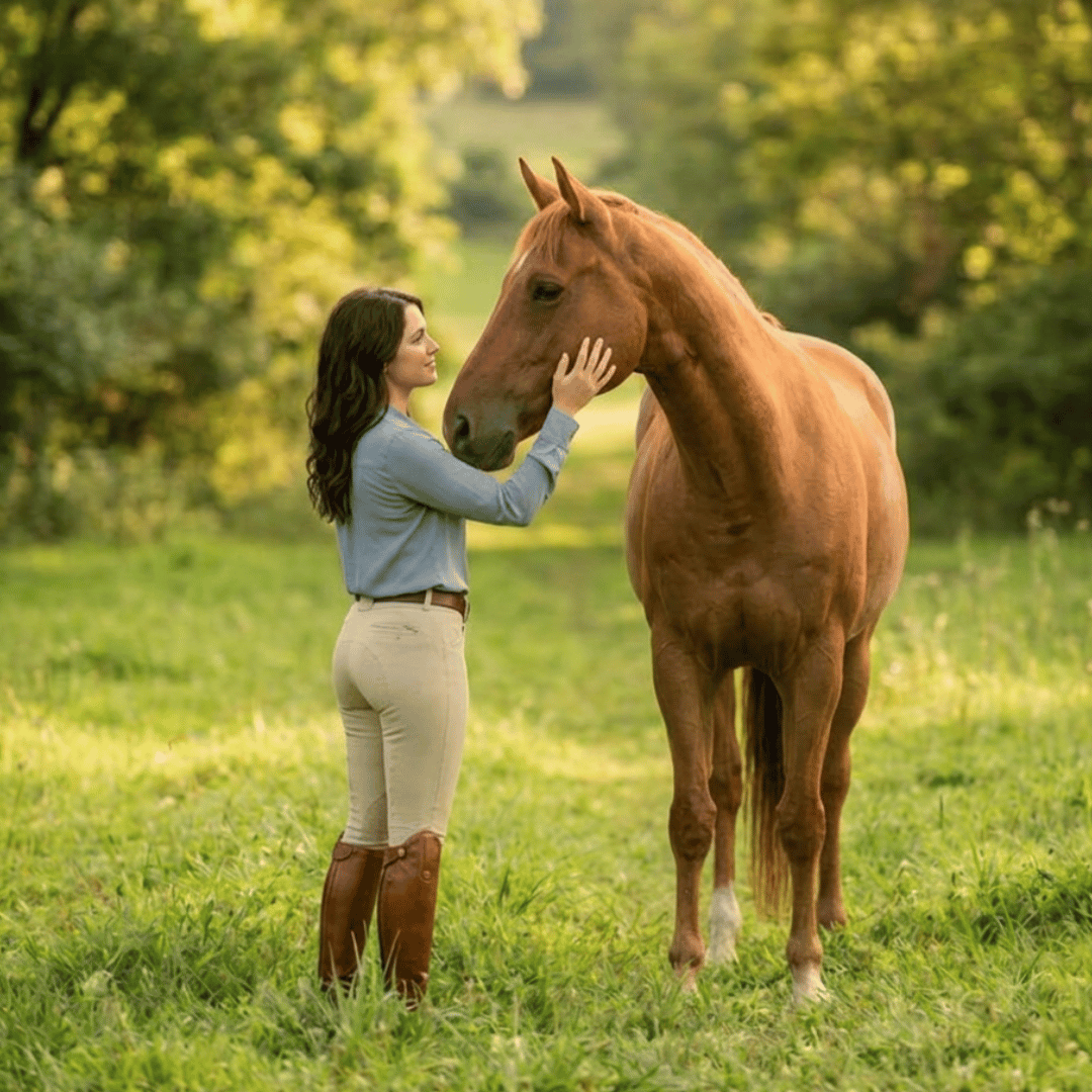 Femme posant les bonnes bases d'une relation de confiance avec son cheval