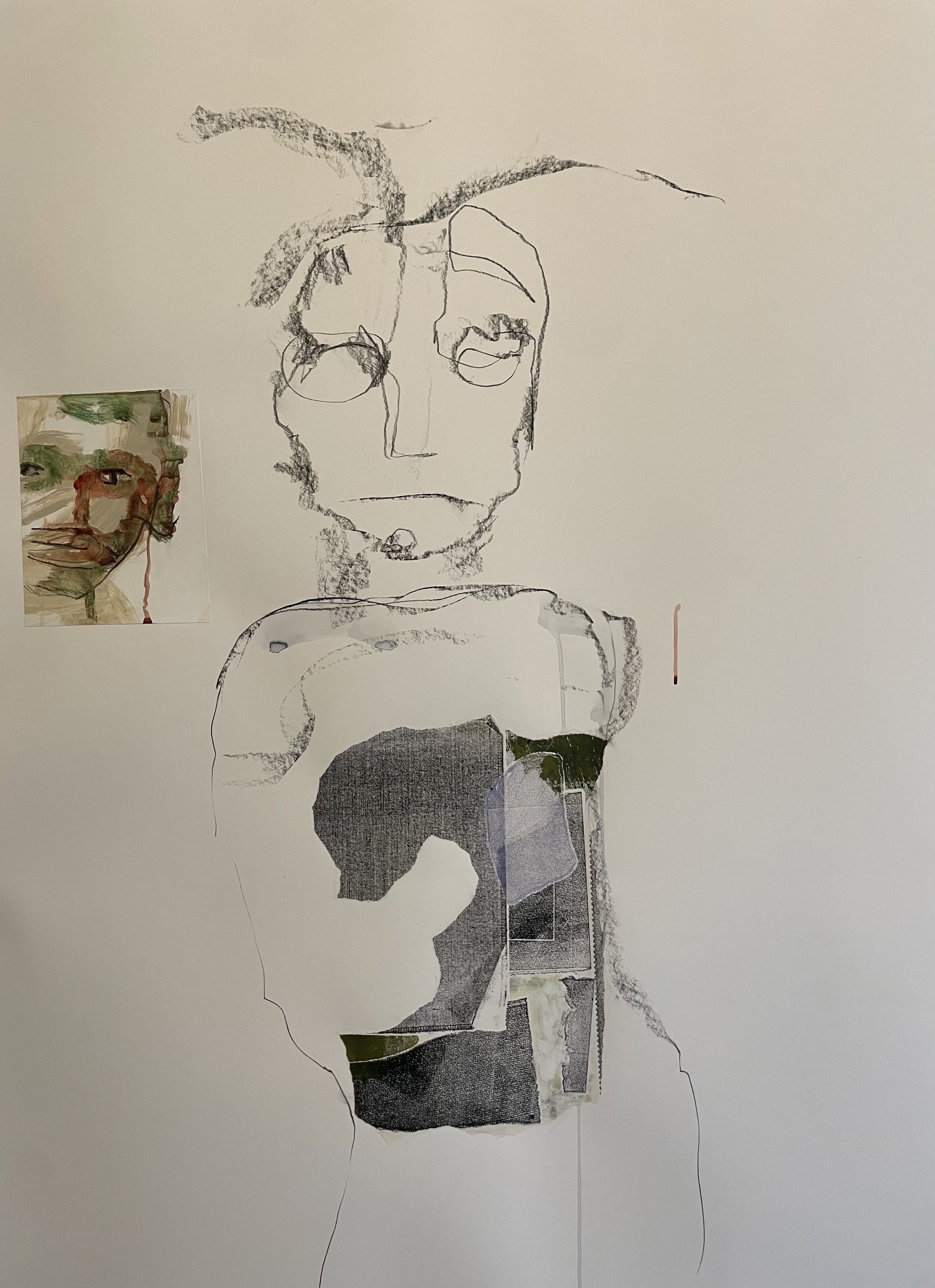 Charcoal, pencil, watercolour, print collage on paper 100x140cm