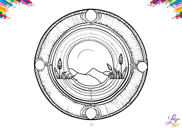 Mandala à colorier dédié à la Lune des Semences, pause Médi’Thé de Léti’Quête en avril 2026