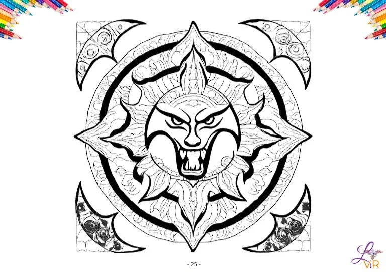 Mandala à colorier dédié à la Lune de Sang, pause Médi’Thé de Léti’Quête en octobre 2026