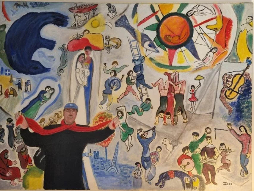 Cycle de vie d'après Marc Chagall, huile sur toile, 60x79 cm