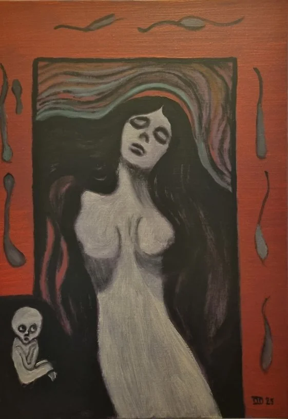 La brune partie d'après Edvard Munch, huile sur toile, 51x38 cm