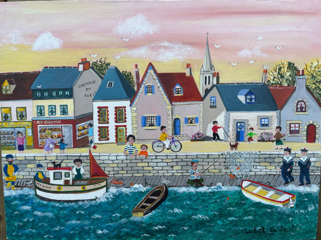 Le port de Paimpol, peinture naïve, acrylique