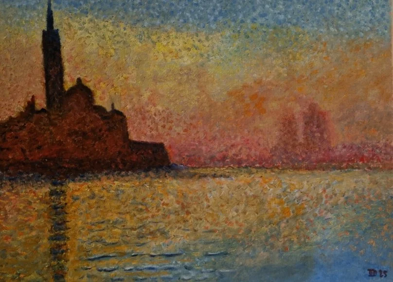 Reflets à Venise d'après Claude Monet, huile sur toile, 51x66 cm