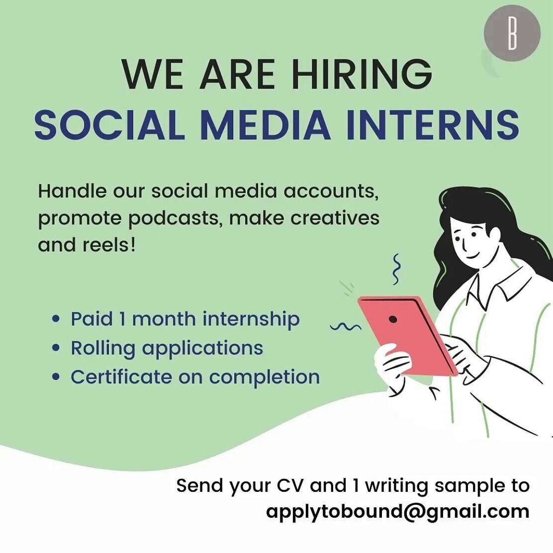@boundindia is hiring interns! 

Are you a creative thinker? Have an eye for aesthetics and a flair for writing? Can you make engaging social media content? 

Join our team as a social media intern! 

Handle our social media accounts, make creatives,