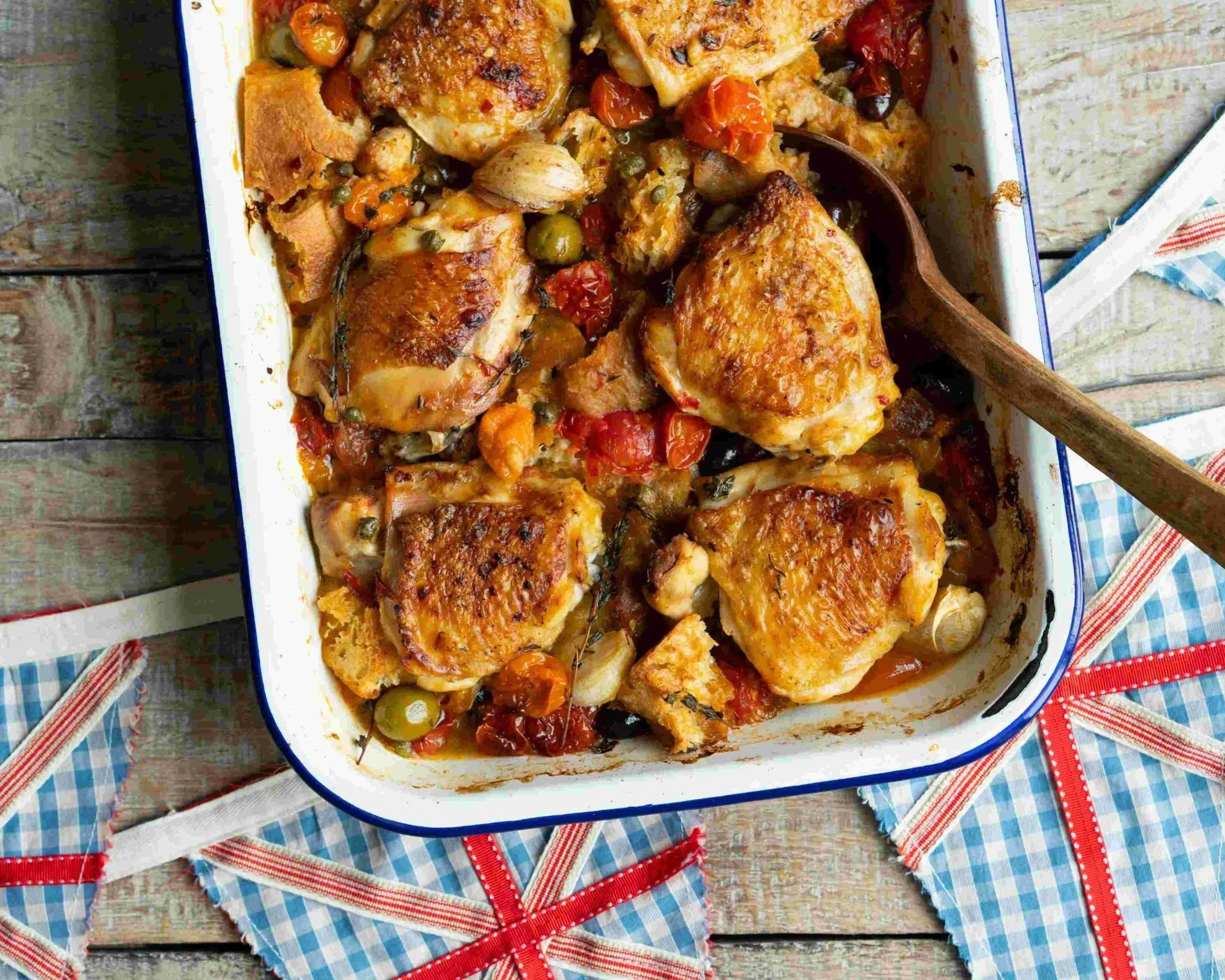 Chicken, tomato, olive & ciabatta tray bake — British Tomato Growers Association
