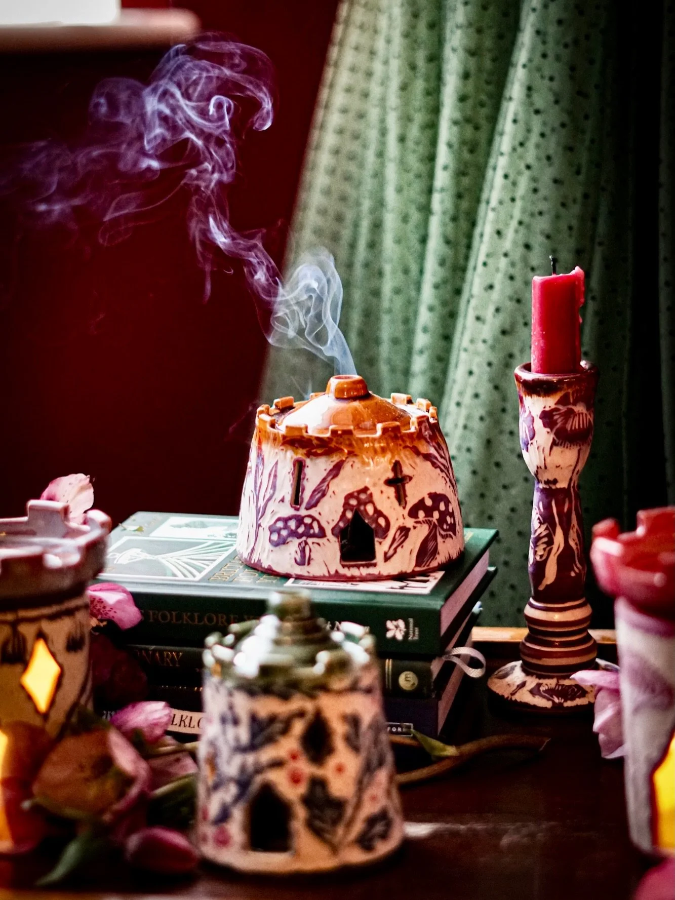 Fabled Earth is the first instalment of the Folklore Collection and will be dropping on Sat 4th April ❤️

These are the first pieces to come out of the kiln!Incense and wax melt castles 🏰 and candlesticks that are a first for me 🕯️ 

I&rsquo;m deco
