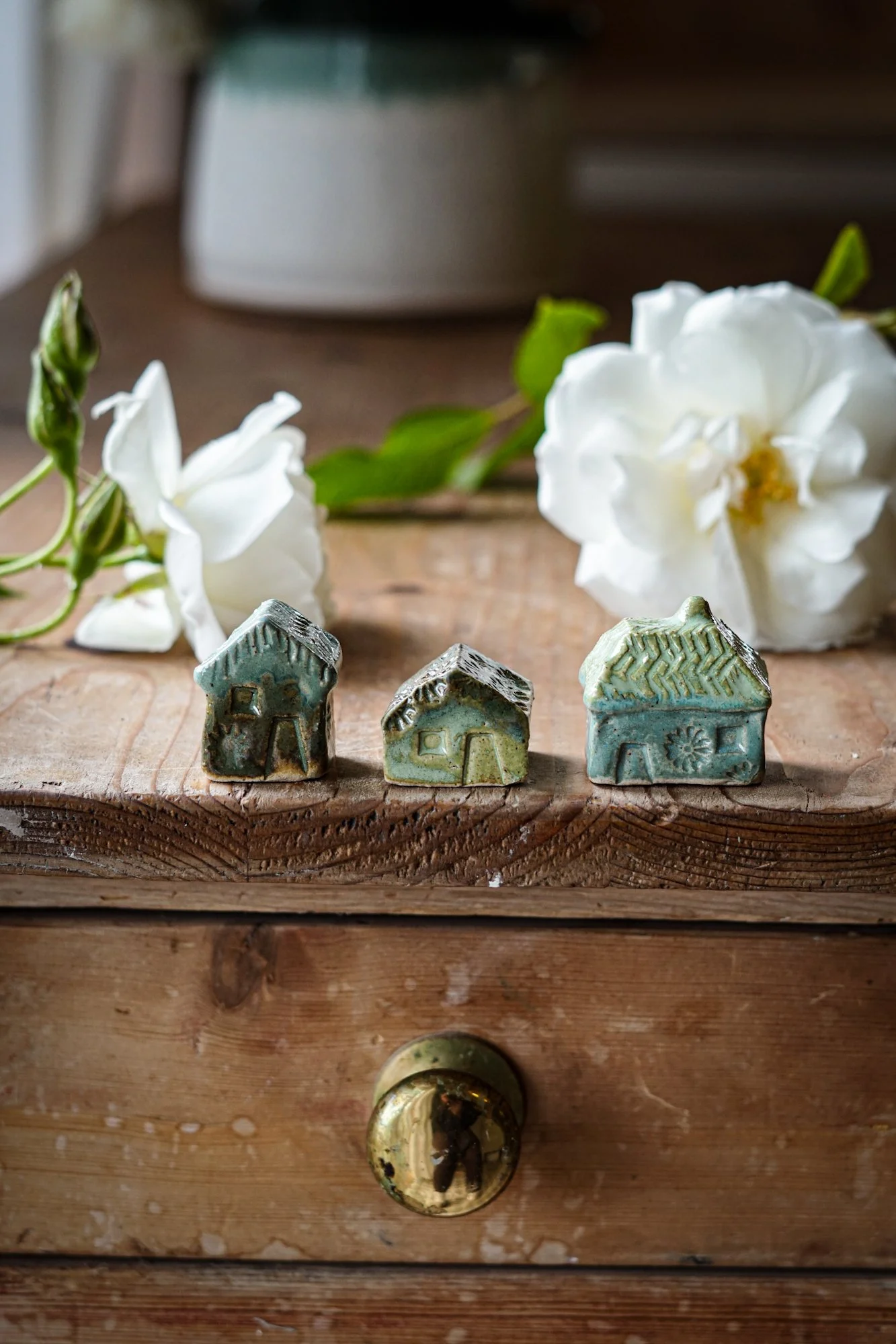 Set of 3 Tiny Cottages - Greens