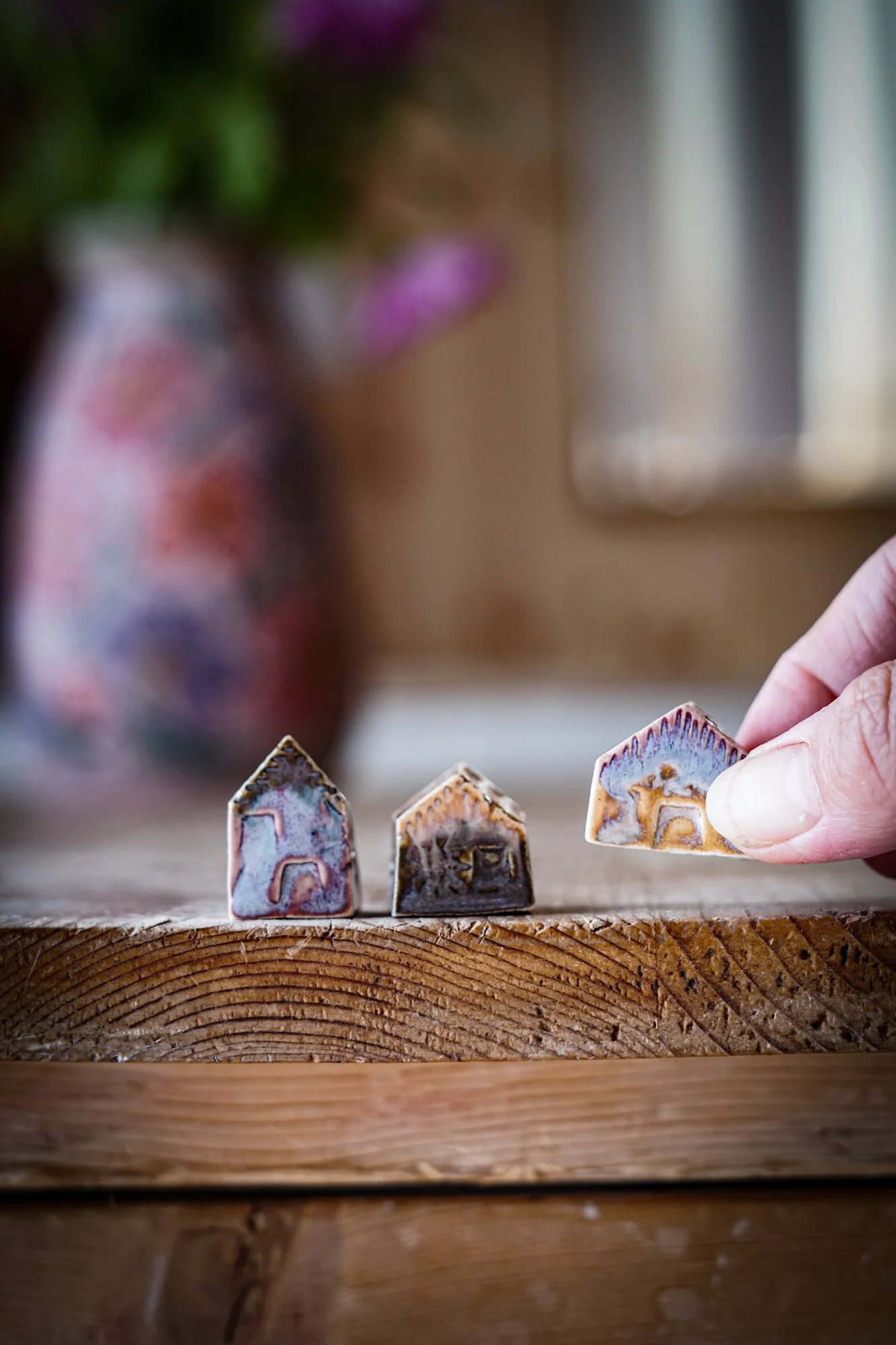 Set of 3 Tiny Cottages - Purples