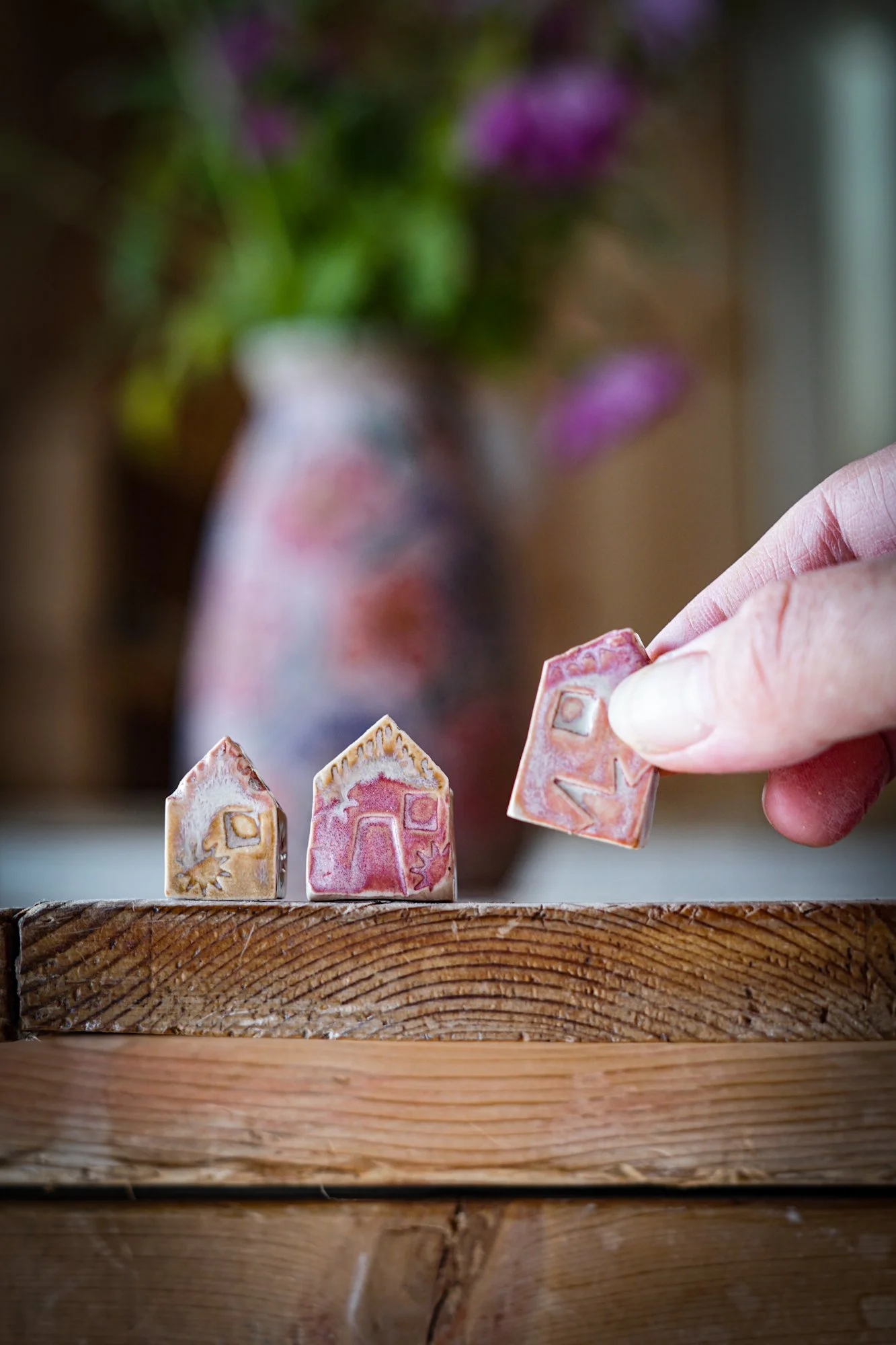 Set of 3 Tiny Cottages - Pinks