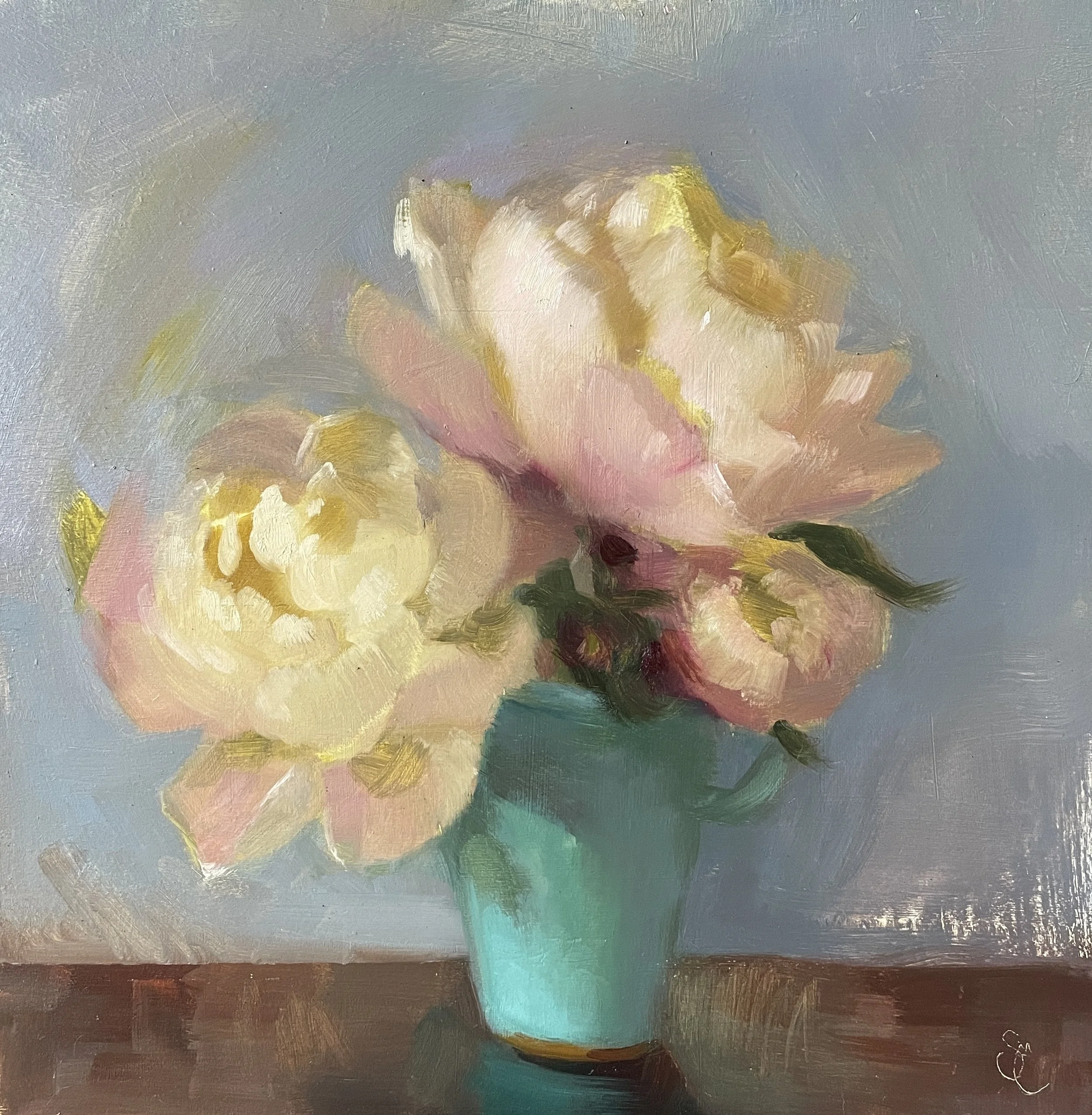 Peonies and Turquoise Vase - Giclee Print