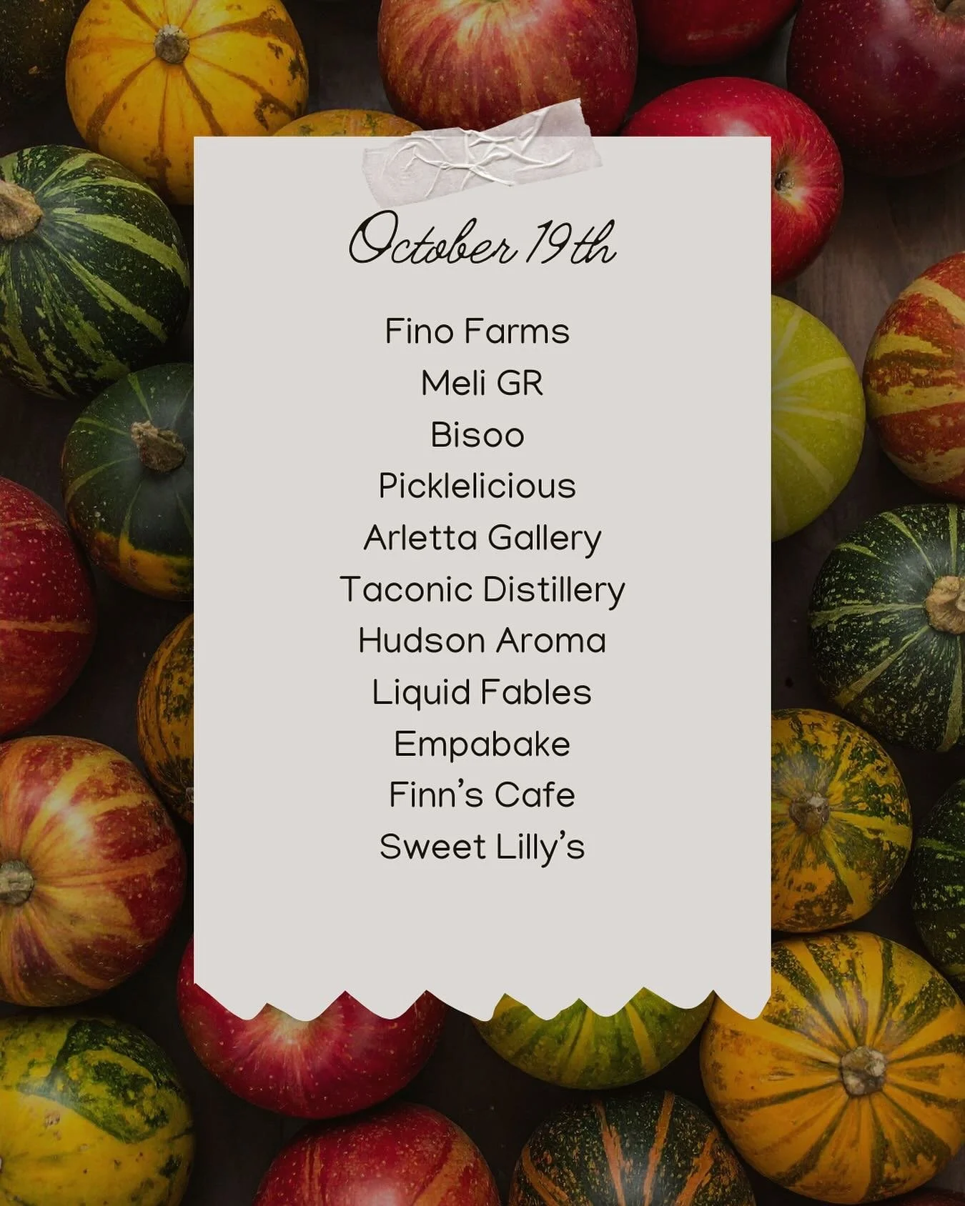 It’s a perfect fall day for our final Farmers Market of the season! Come out, stock up, and savor the sunshine. ๐๐งบ 9 AM - 2 PM