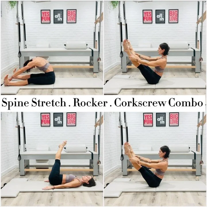 🔹A yummy little trio to work on spine mobility &amp; using the Powerhouse to move the levers from our centre ✔️ 
.
🔹 These are an intermediate example but they can be easily modified simply by shortening the levers (bending the knee), or replacing 