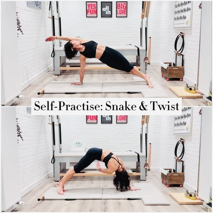🔹 Oh the challenge of the &lsquo; #SnakeAndTwist &lsquo; 😵&zwj;💫🙃🤔
.
🔹 Not featured as part of the original 34 JP Classical Mat, but very much part of the advanced Classical Reformer sequence, &amp; definitely included in Romana&rsquo;s Advance