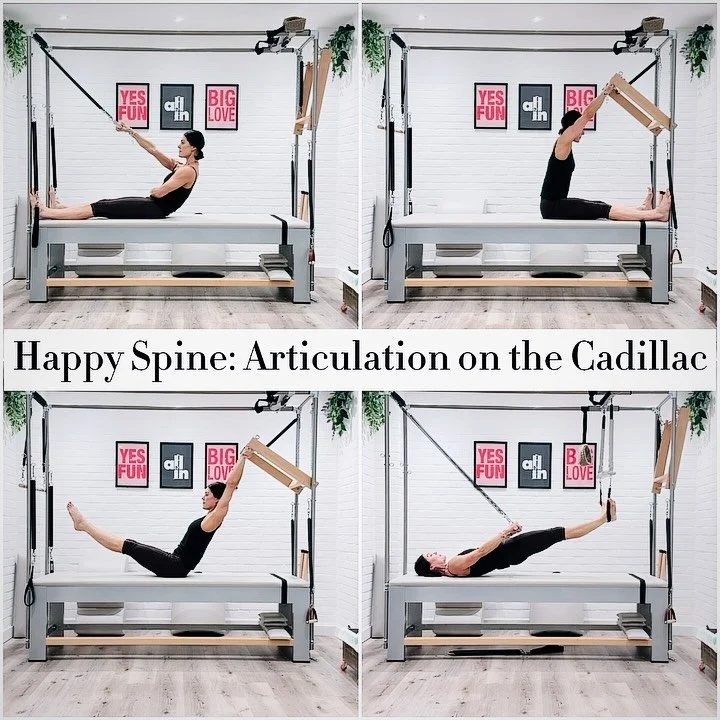 🔹 Hopping on the cadi in between clients to move my spine: 
.
➡️ Roll Back &amp; One Arm Roll Back on the Roll Back Bar 
.
➡️ Push Through on the Push Through Bar 
.
➡️ Teaser on the Push Through Bar
.
➡️ Breathing (the first within the Traditional 