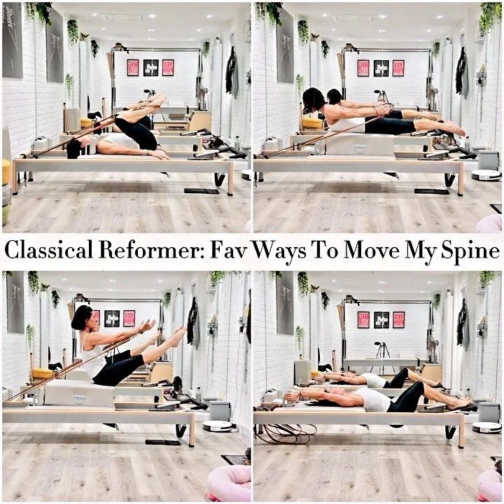 🔹 A little Classical Reformer magic, just one of the many pieces Pilates apparatus that make up the complete System of the Pilates Method 
.
🔹 Here I share just a few of my current fav ways to move my spine, along with the all important why: 
.
➡️ 