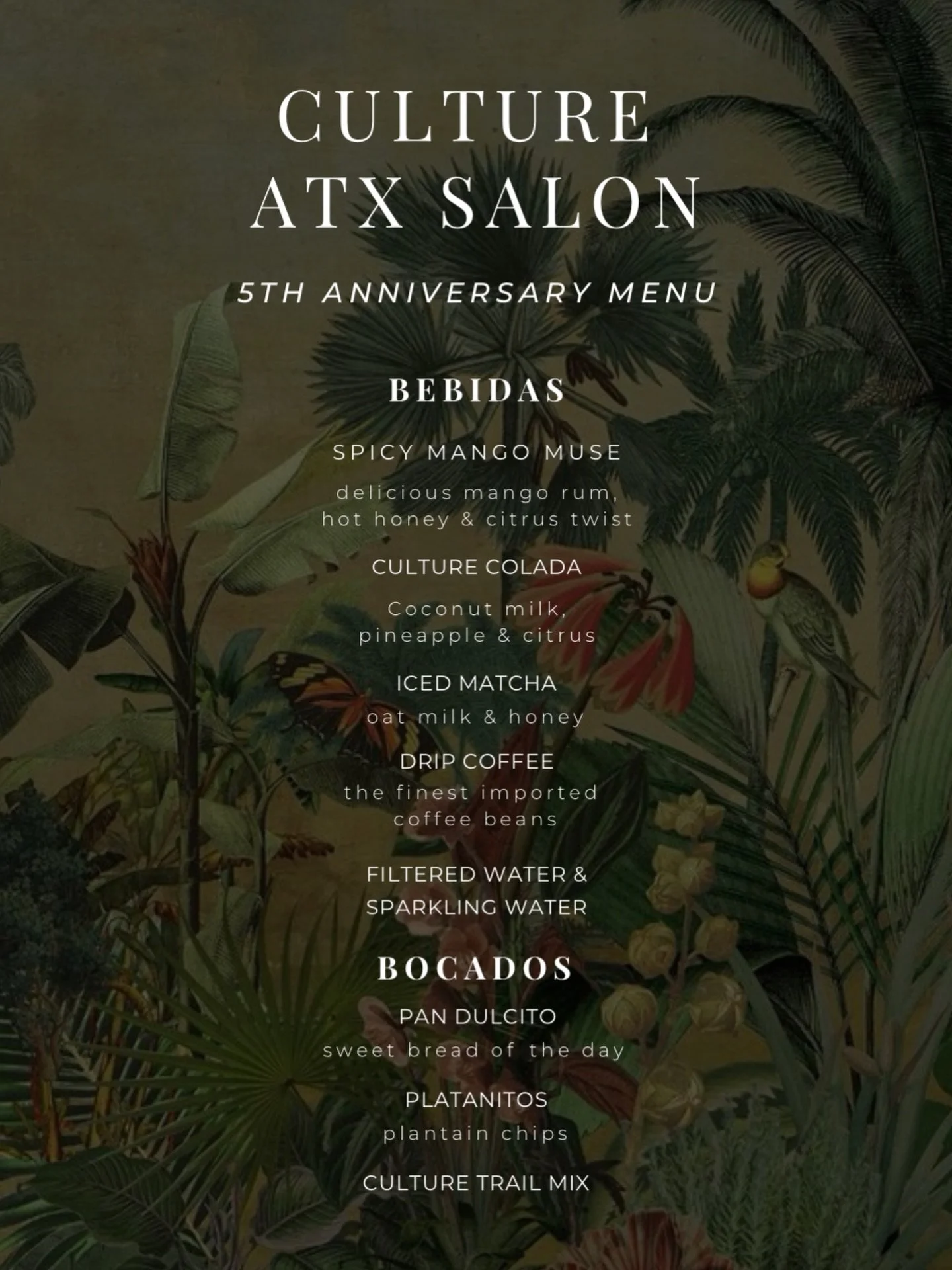 Introducing our anniversary menu for the month of April. 🍾Carefully curated the bring you all the Culture vibes. 🖤🌴