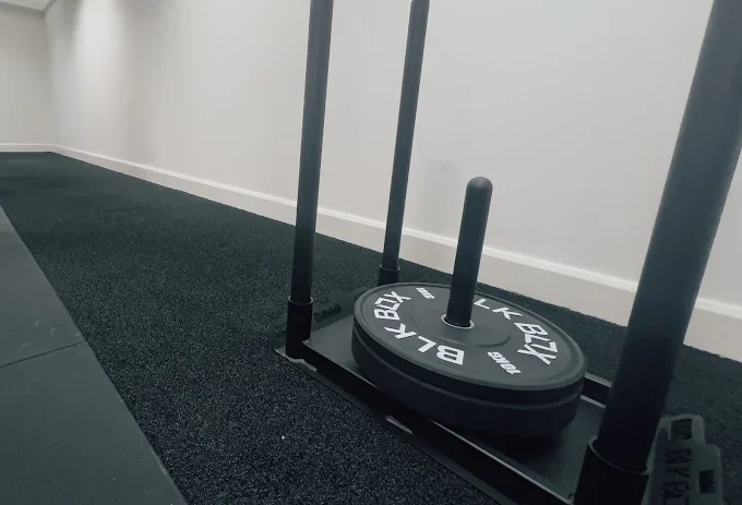 Sled area with weight plates