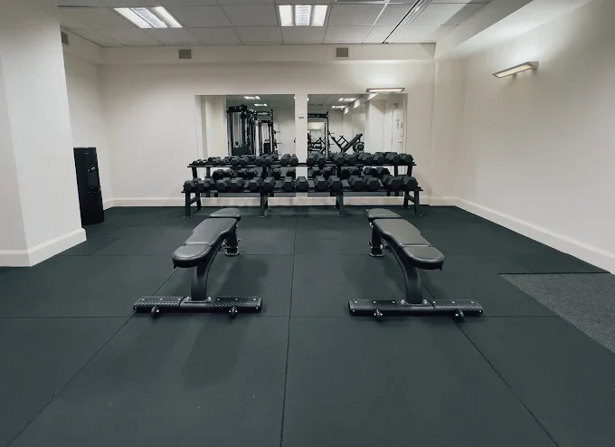 Exercise benches and dumbbells