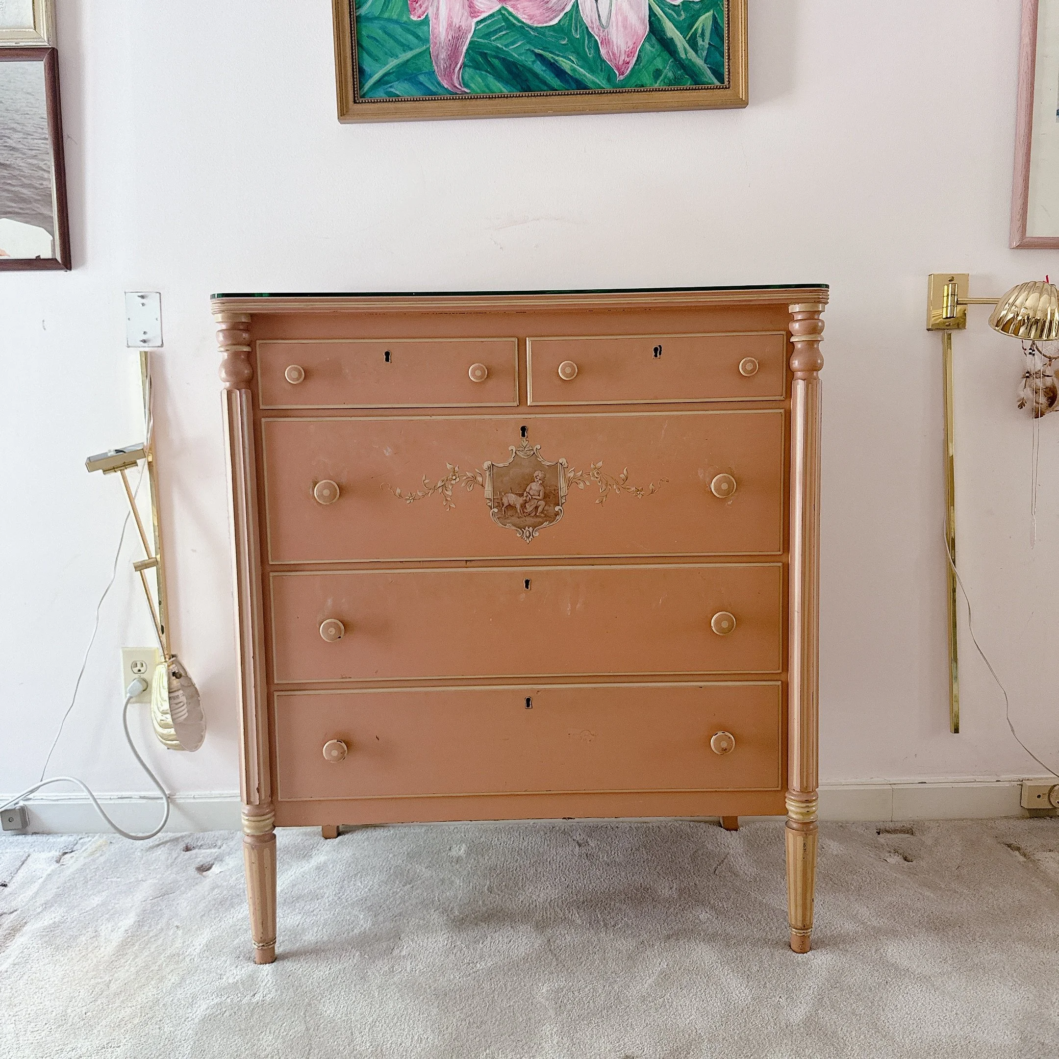 Vintage Pink Tallboy Dresser