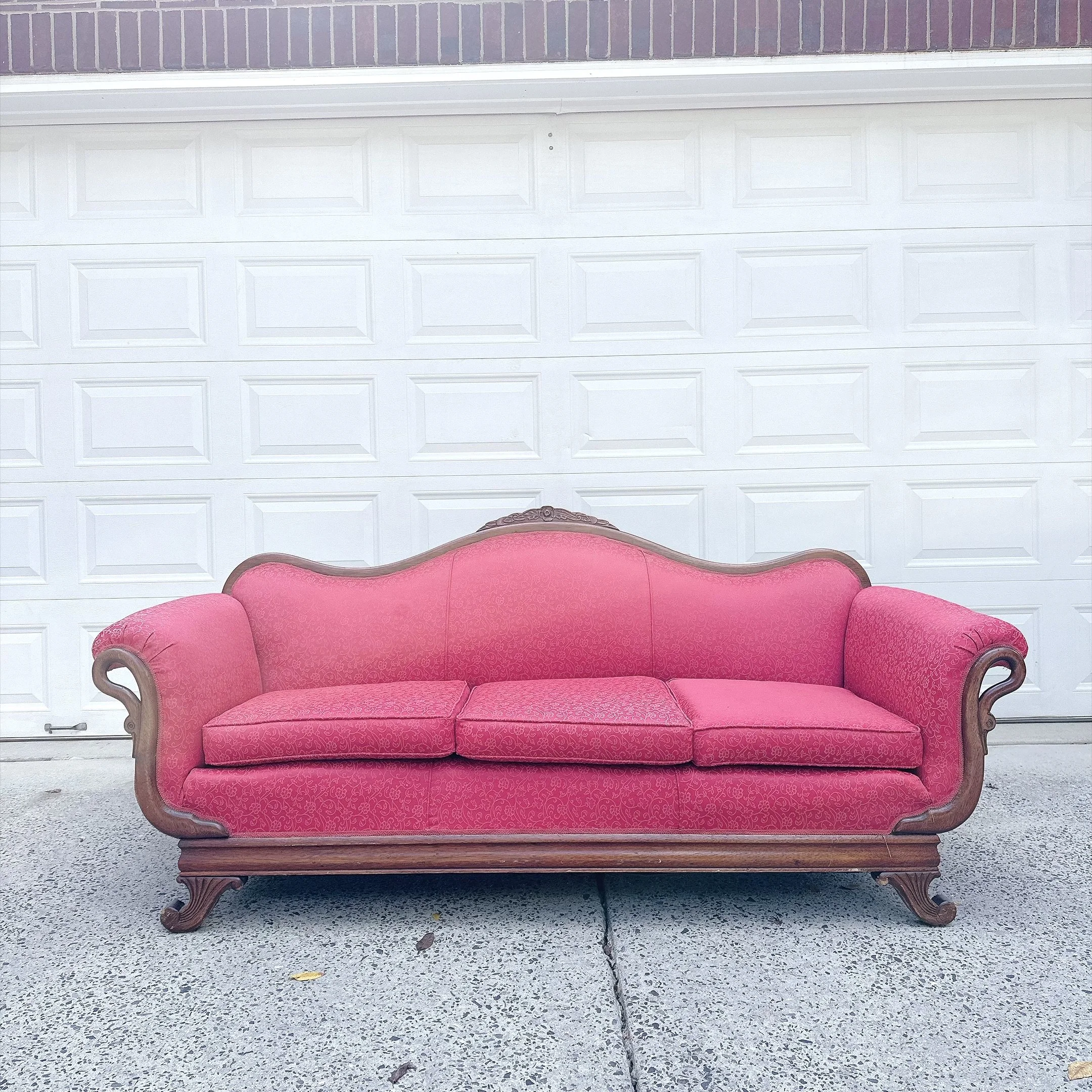 Vintage Red Duncan Phyfe-Style Sofa