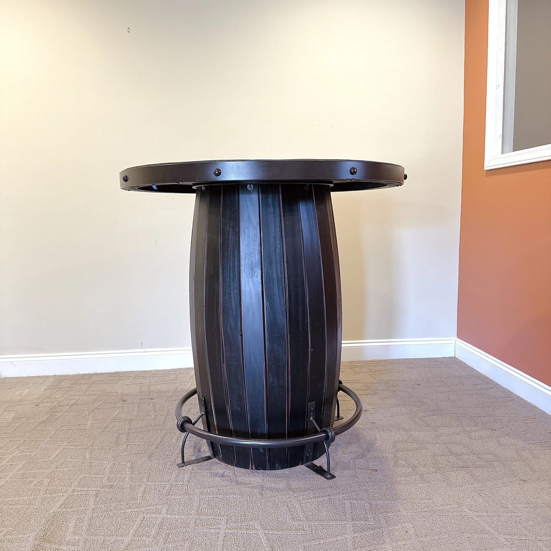 Antique Rustic Round Barrel Base Bistro Table