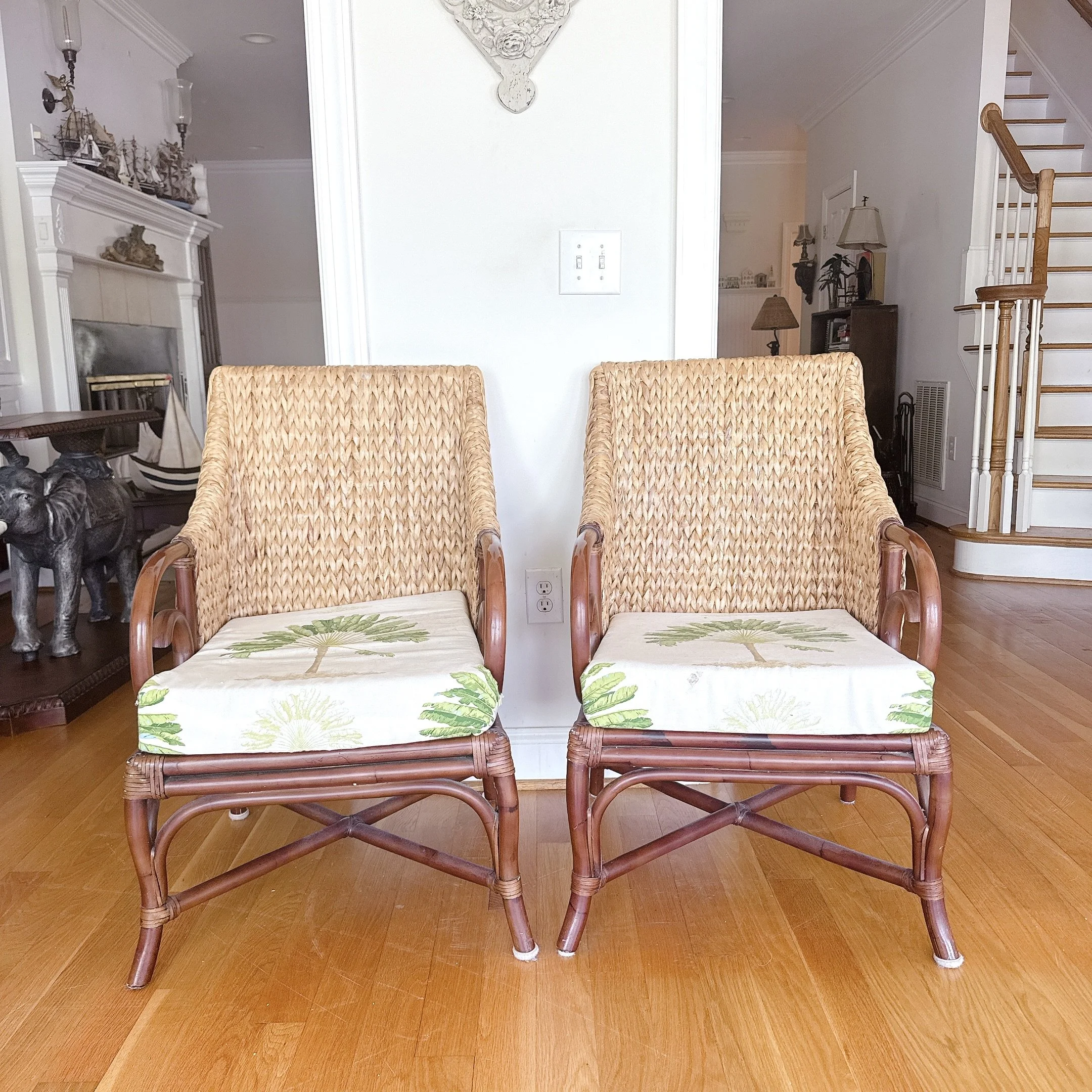 Pair of Coastal-Style Rattan Armchairs
