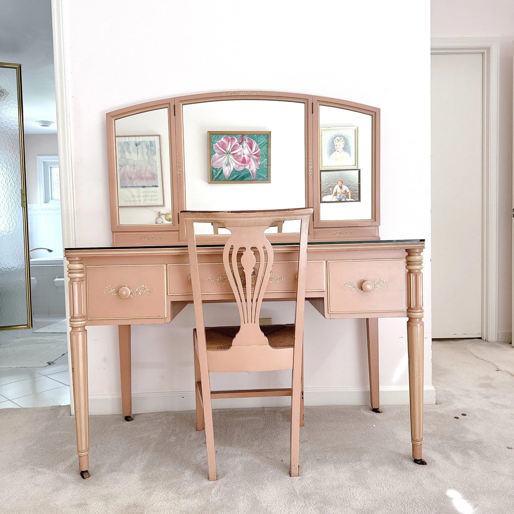 Vintage Pink Vanity Set with Chair