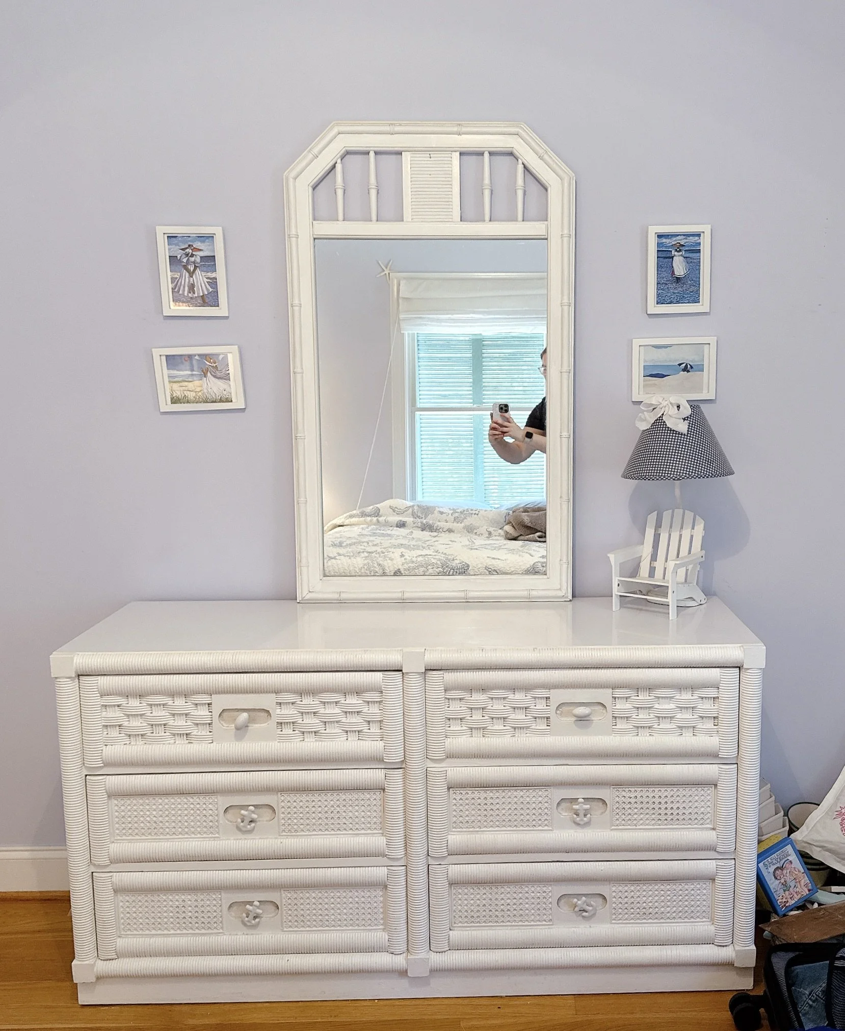 Vintage White Wicker Dresser with Mirror