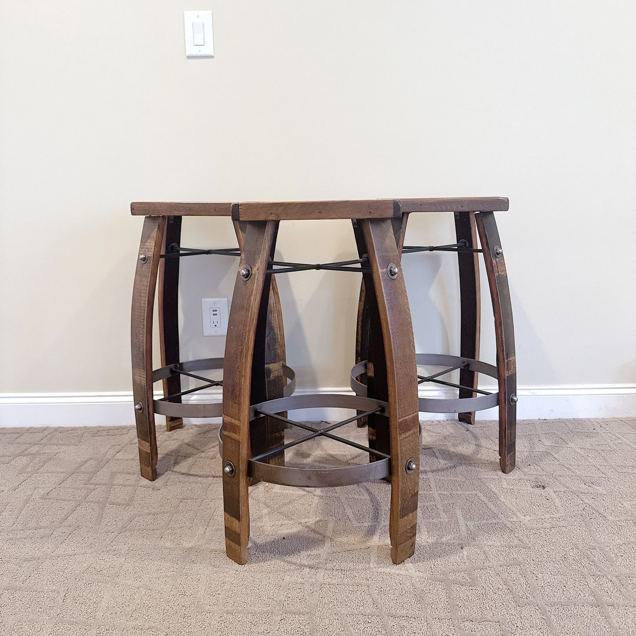 Rustic Reclaimed Wine Barrel Stave Barstools (Set of 3)