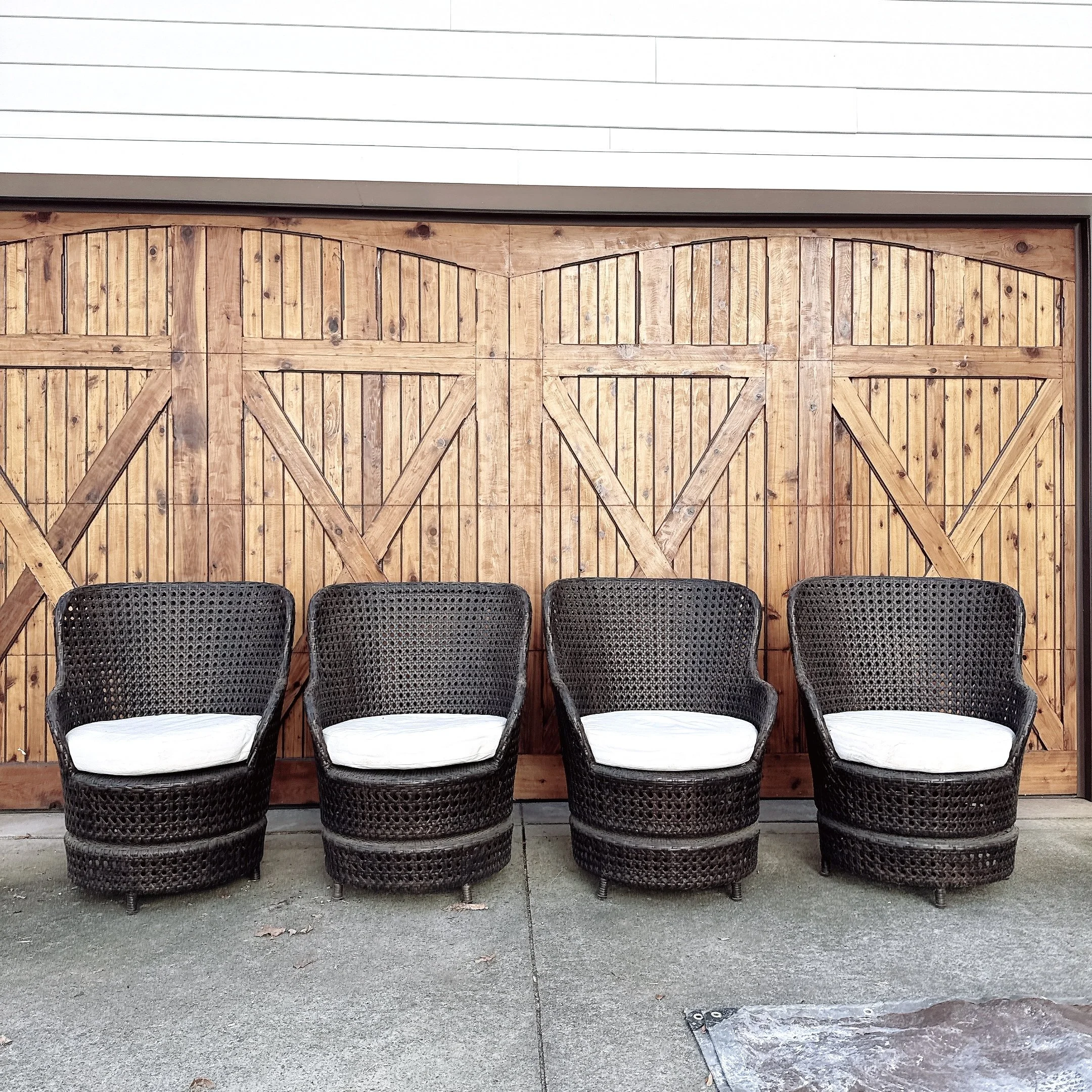 Set of 4 Outdoor Woven Wicker Swivel Armchairs
