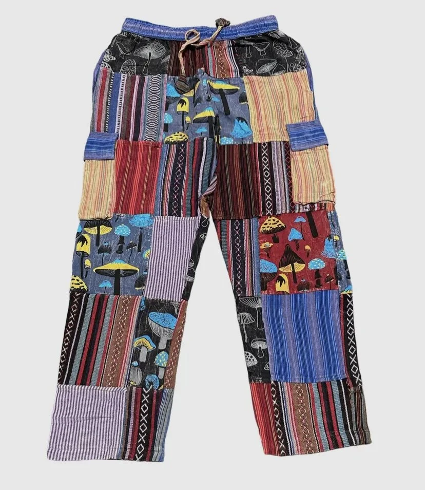 Straight Leg Multi-Patchwork Mushroom Pants