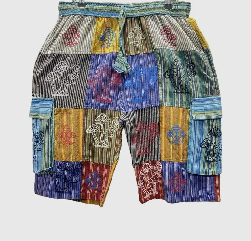 Cotton Patchwork Multi Mushroom Shorts