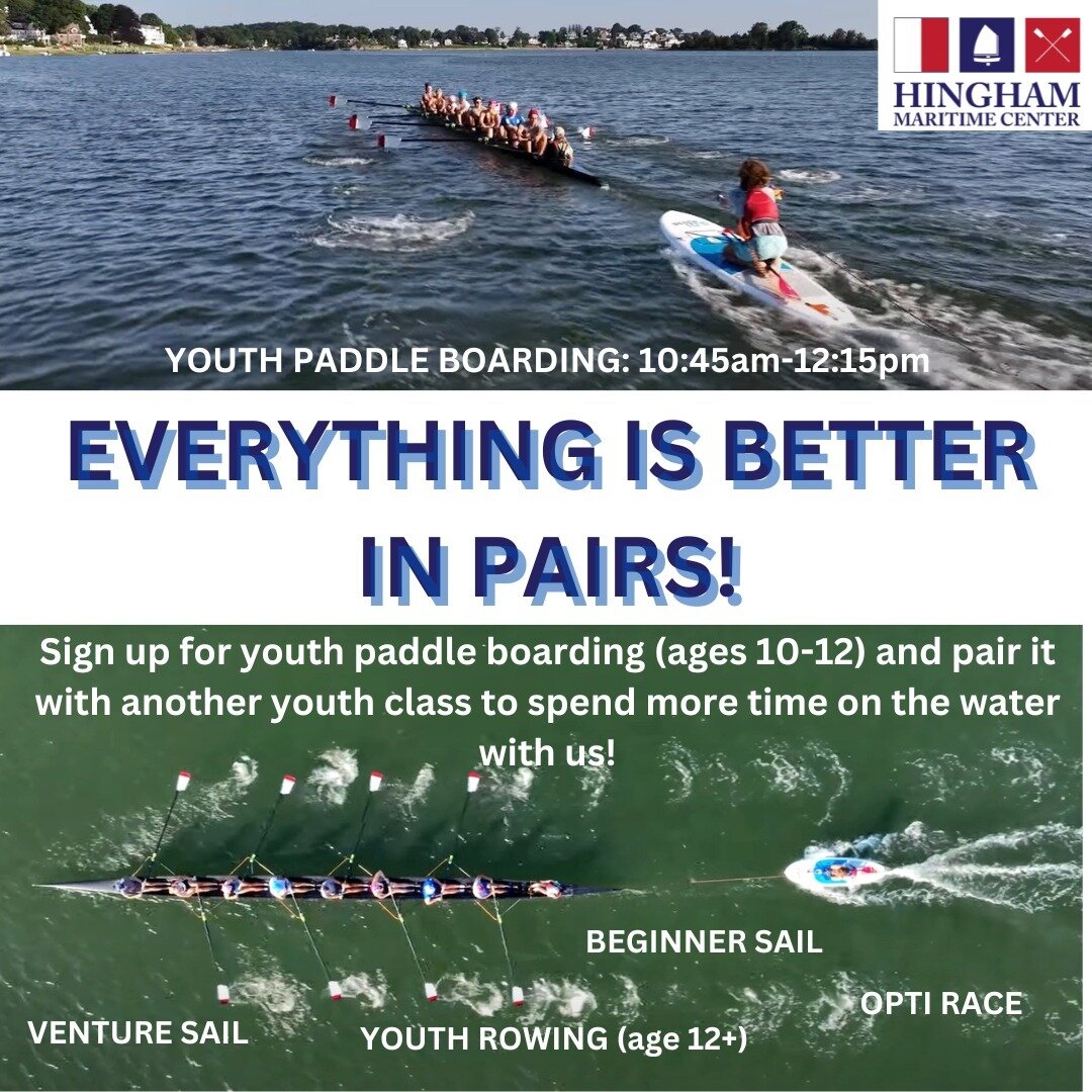 Join us for paddle boarding 10:45-12:15pm and Beginner Sail 8:00-10:15am, Youth Row 9:15-10:45am, Opti Race 1:00-4:30pm or Venture Sail 1:15-4:15pm to extend your time on the water.
#paddlesports #paddleboards #paddleboardingadventures #paddleboardin