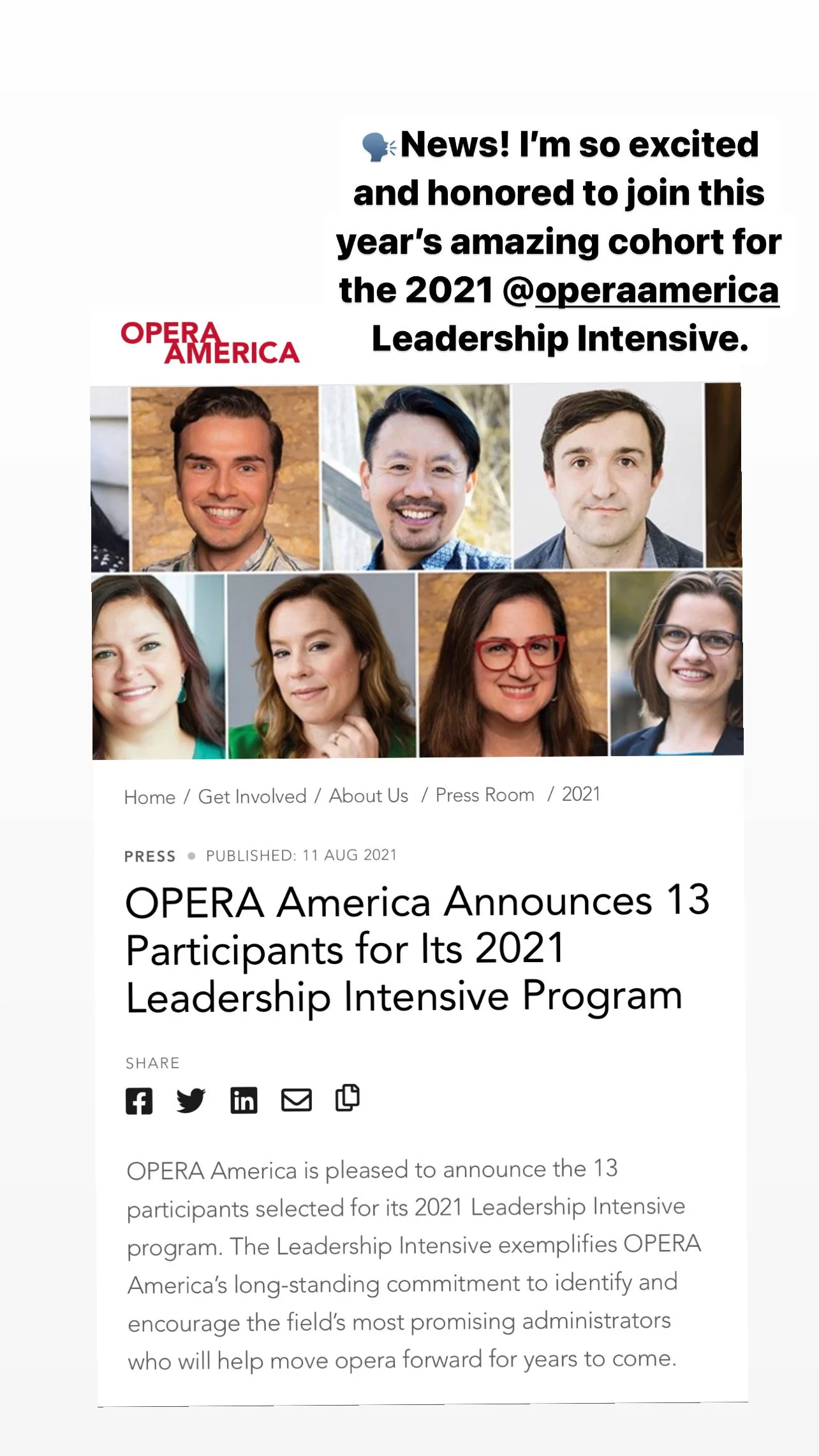 OPERA America Leadership Intensive Announces 2021 Cohort