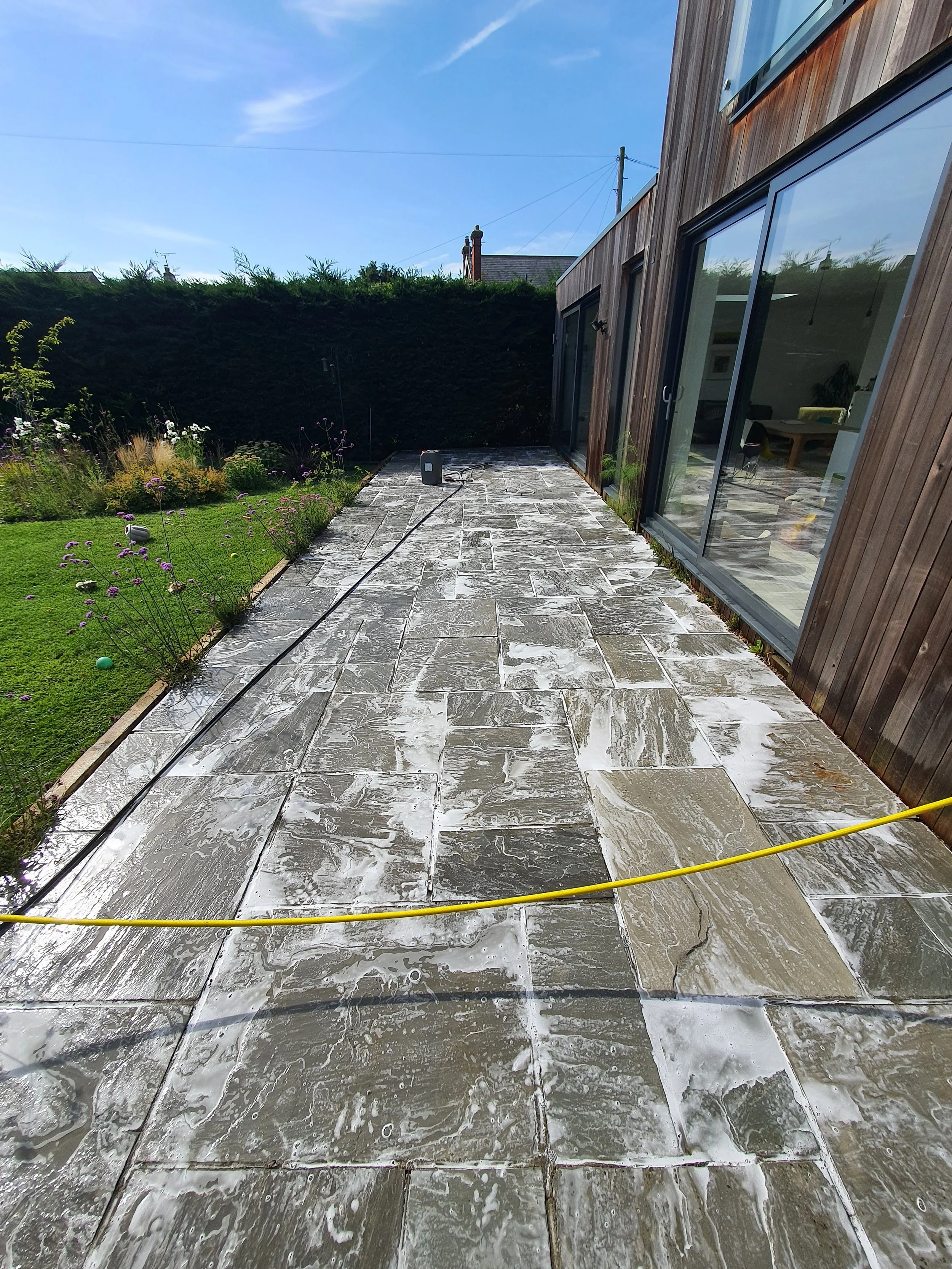 Chemical treatment on stone patio