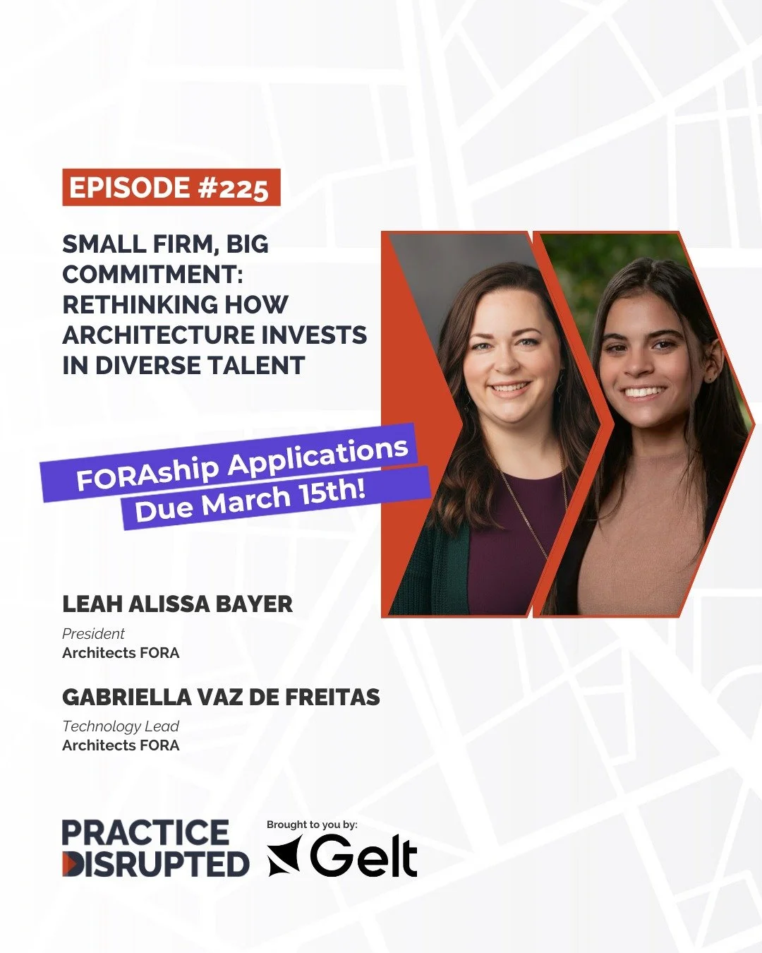 🎧 Our episode of Practice Disrupted with Leah Bayer and Gabriella Vaz de Freitas is out!

The architecture profession talks a lot about the &ldquo;pipeline problem.&rdquo;
At FORA, we decided to do what we love to do: approach things a little differ