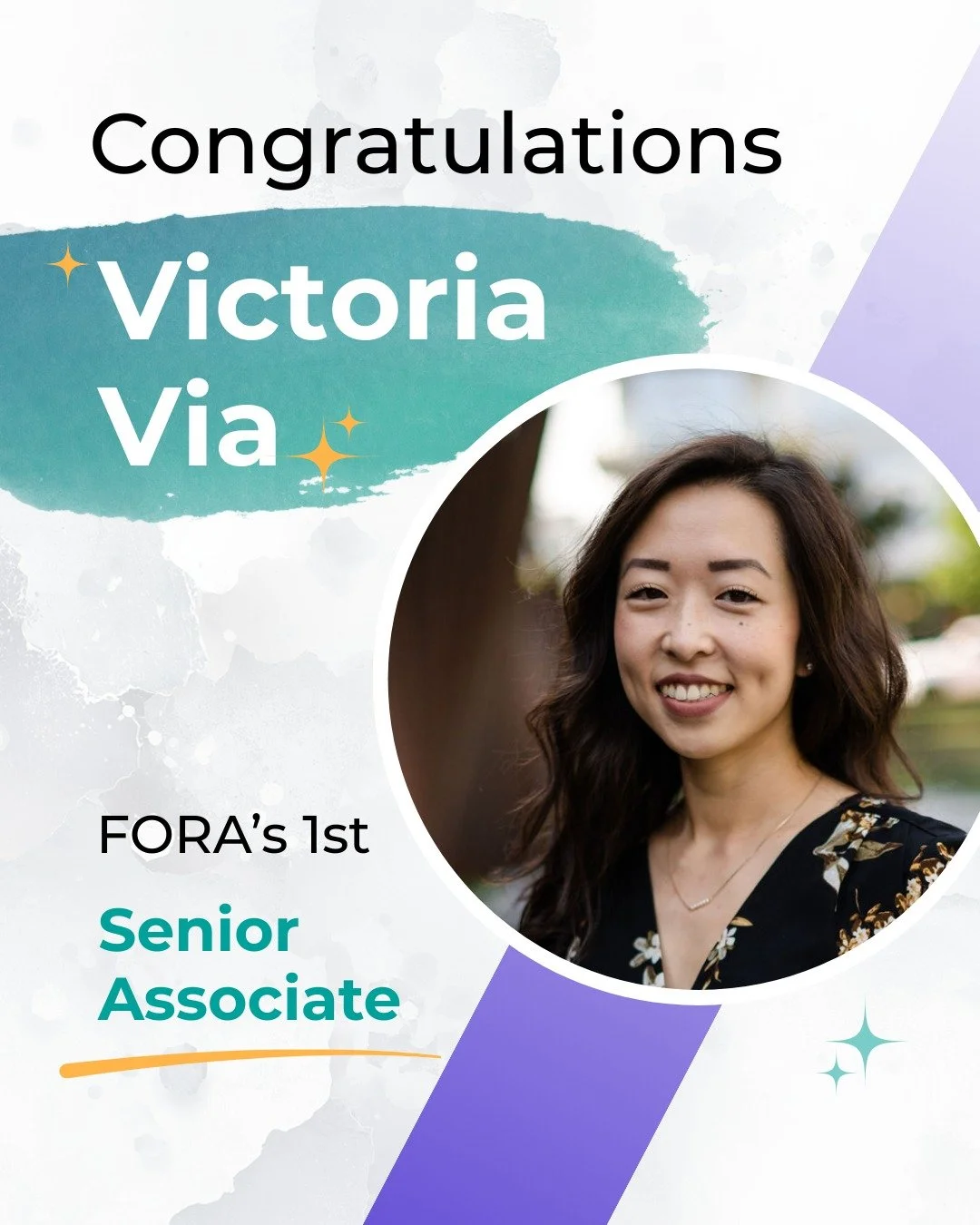 🎉Sending MAJOR congratulations to Victoria Via, our first official Senior Associate! 💜

Victoria joined us in 2018 as EVIA&rsquo;s first hire (before FORA even existed!) and has helped shape the firm every step of the way. Thoughtful, humble, and q