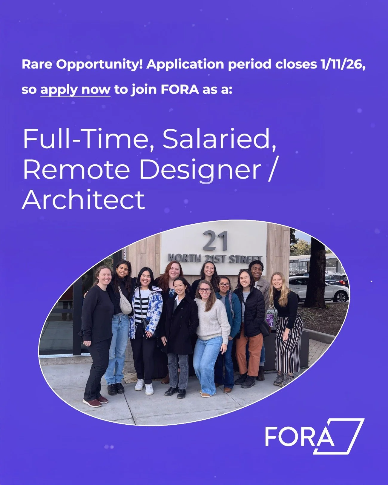 We're officially hiring! 🔥🎉

Visit our website (https://architectsfora.com/open-position-designer-architect) for more details on how to apply.