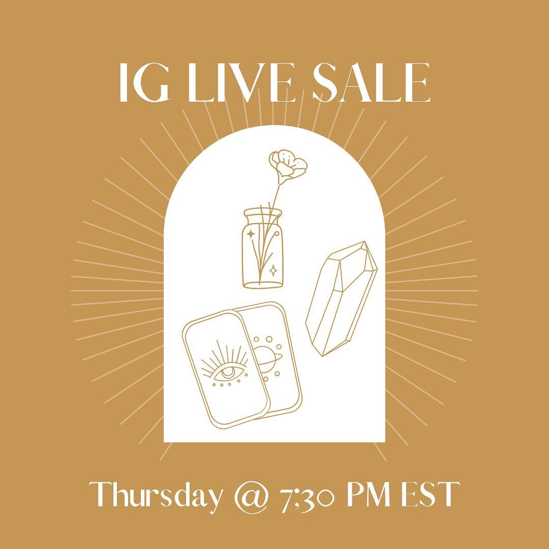 IG Live Sale!

Join us this Thursday, June 16th @ 7:30pm est on IG live!
I will have a ton of crystals, some oracle decks, crystal bracelets, crystal elixir sprays and oils and so much more!!

It&rsquo;s going to be a fun time so come hang out! ✨

Al