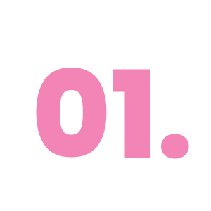 A pink number '01' with a period, stylized in a bold font on a black background.