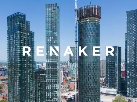 Renaker logo and skyscraper apartments to rent in Manchester